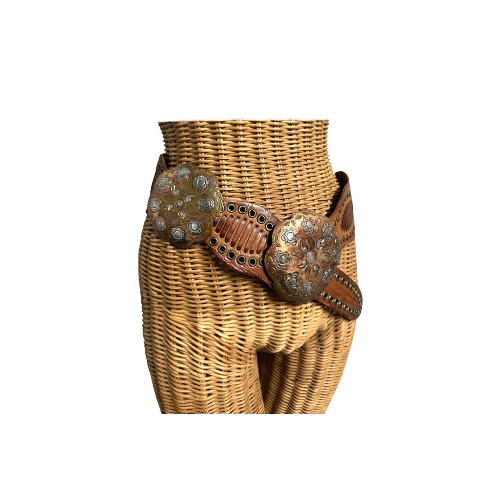 Vintage Brown Leather Concho Belt with Silver Accents